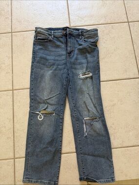 Kendall & Kylie Distressed Blue Straight-Leg Jeans